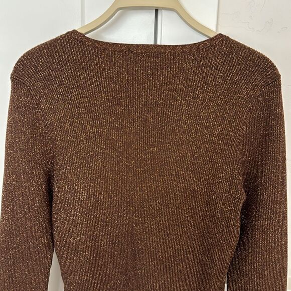 I.N.C International Concepts Brown Bronze Metallic Keyhole Blouse Top Size L - Picture 5 of 9